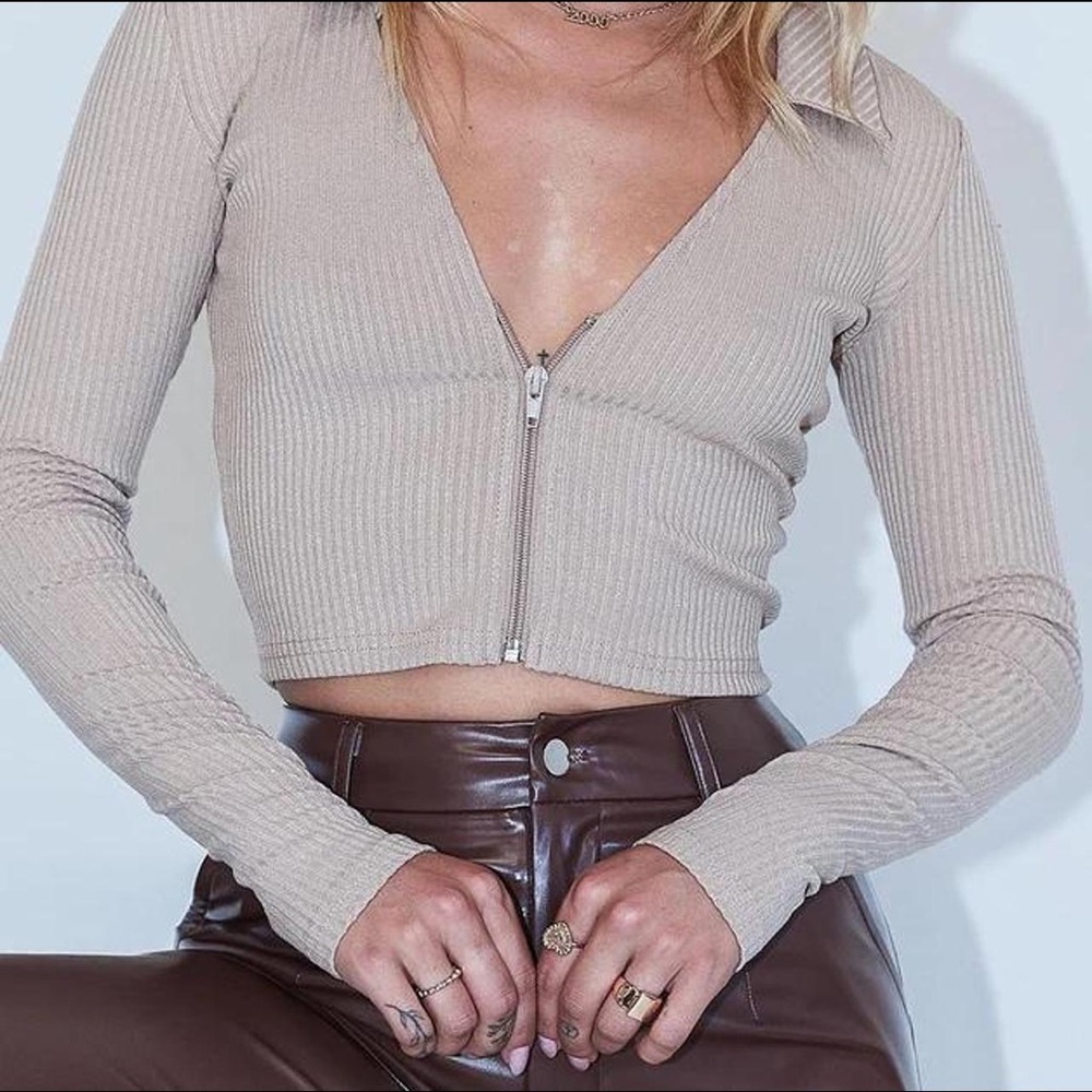 Princess Polly Taupe Zip Up Long Sleeve